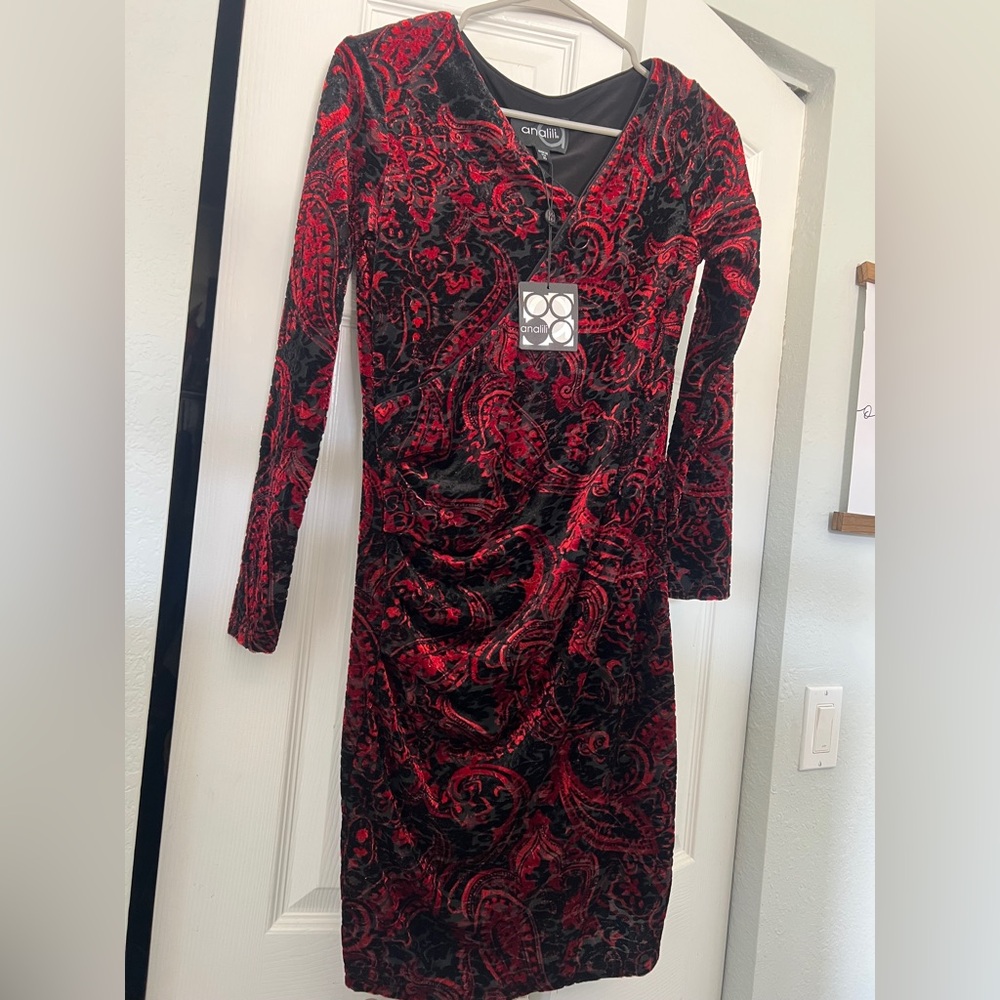 Analili NWT Red and Black Velvet Dress